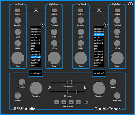 DoubleToner - free Dual-quad-band distortion plugin