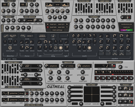 Oatmeal - free 2 osc subtractive synth plugin