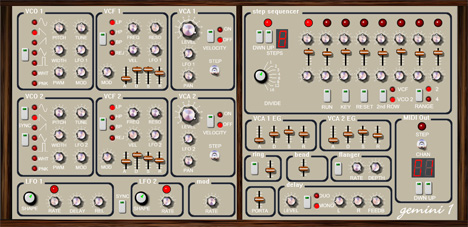 Gemini 1 - free 2 osc mono synth / step sequencer plugin