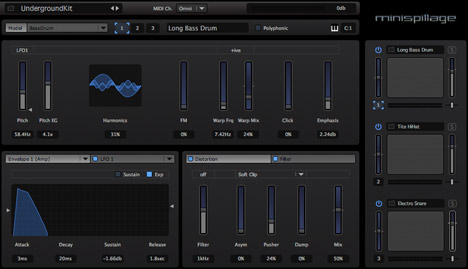 MiniSpillage - free 3 voice drum synth plugin