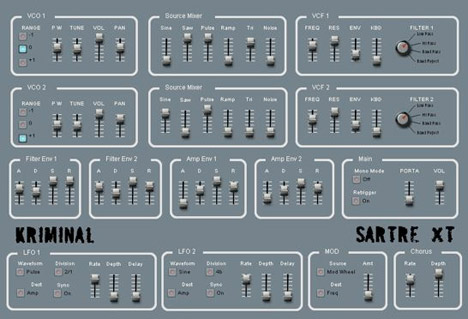 SartreXT - free 2 osc analog synth plugin