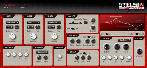 Stelsi Virtual Synth - free 3 osc analog synth plugin