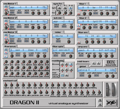 Dragon II - free 3 dual osc analog synth plugin