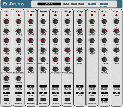 ErsDrums - free 10 voice drum synth plugin