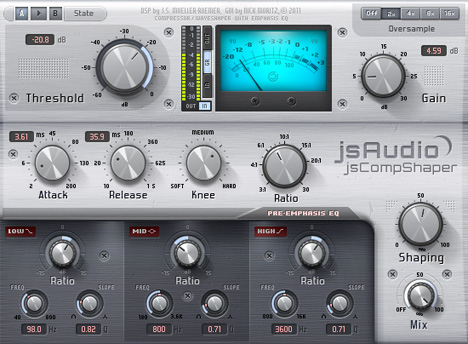 jsCompShaper - free Soft-knee / waveshaping compressor plugin